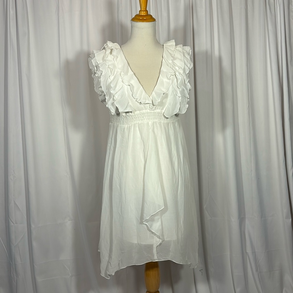 159 MA white rufflle mini dress